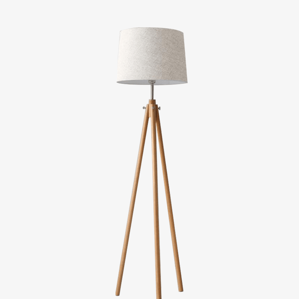 Lampadaire moderne abat-jour en tissu et trois pieds en bois fabric