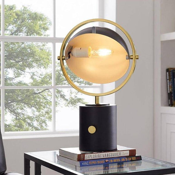 Lampe design à poser globe blanc en métal noir et doré - Orion Référence :  CD_Lu18J