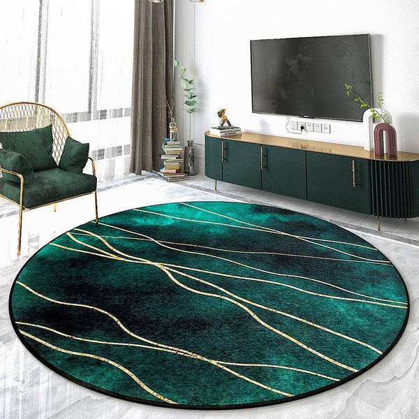 Un style moderne abstrait de tapis rond noir vert coutures