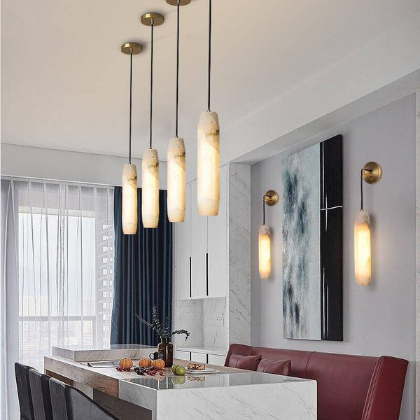 Lustre design led avec abat-jour en marbre blanc luxia