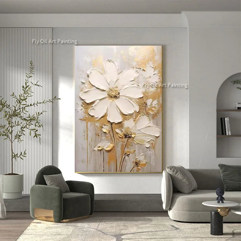 grande peinture à lhuile fleurs abstrait art mural décor intérieur