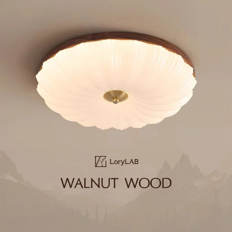 Shell texture PVC Walnut Wood, Modern Wabi-Sabi Vintage Style, Ceiling Light for Living Room, Dining Room, Bedroom, Study Room