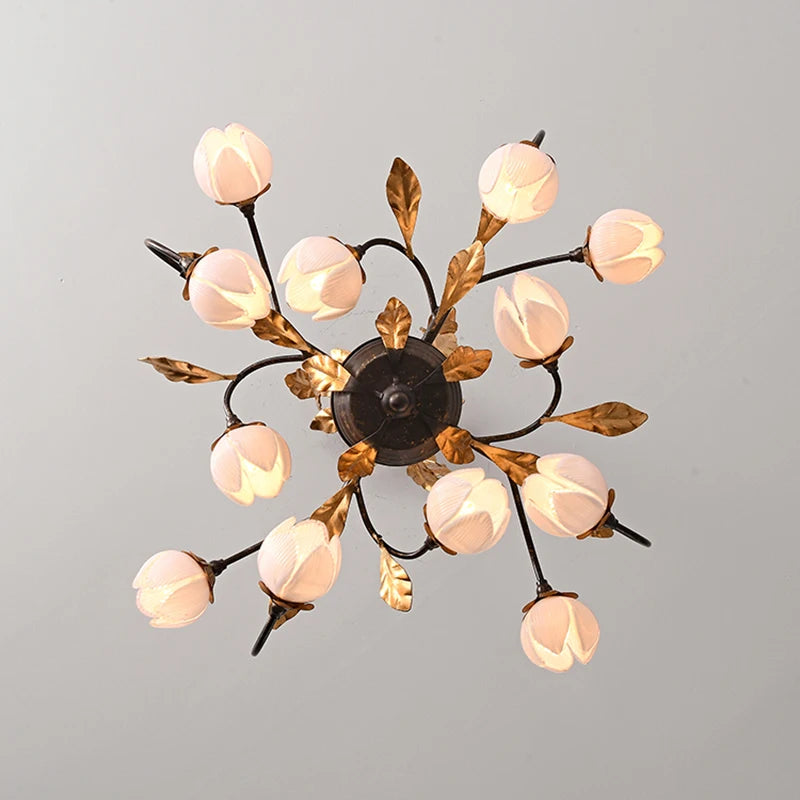 lustre antique avec abat-jour en forme de tulipe art