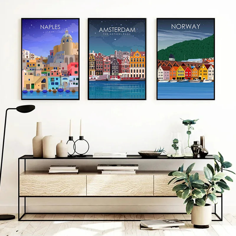 affiche de voyage ville du caire naples madère et rimini décoration artistique