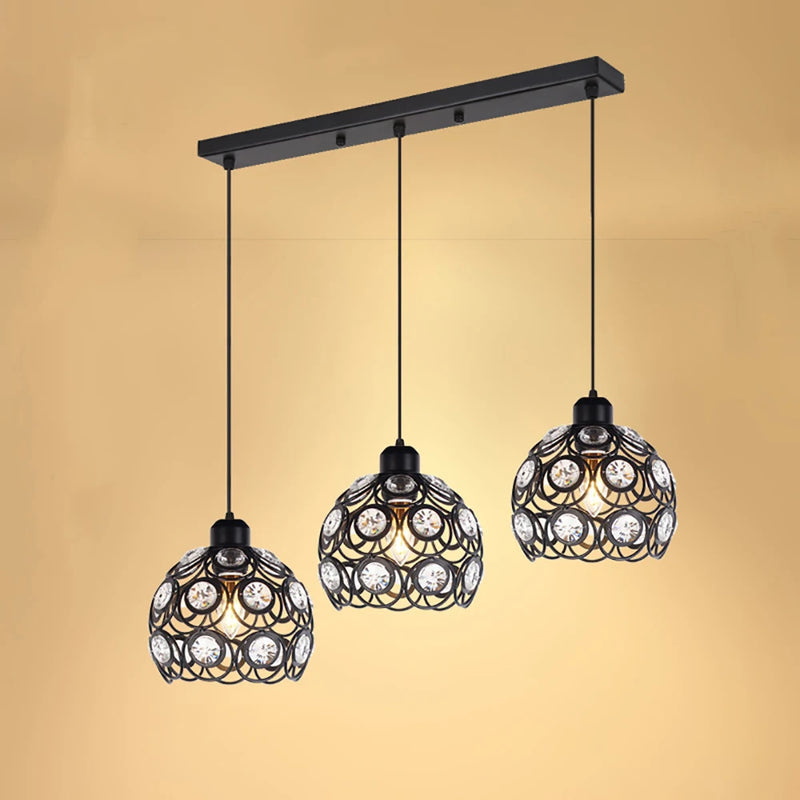 Modern Ceiling Light Chandelier Metal Crystal Shade E27, Pendant Lighting for Living Dining Room Bedroom Cafe Bar Black White