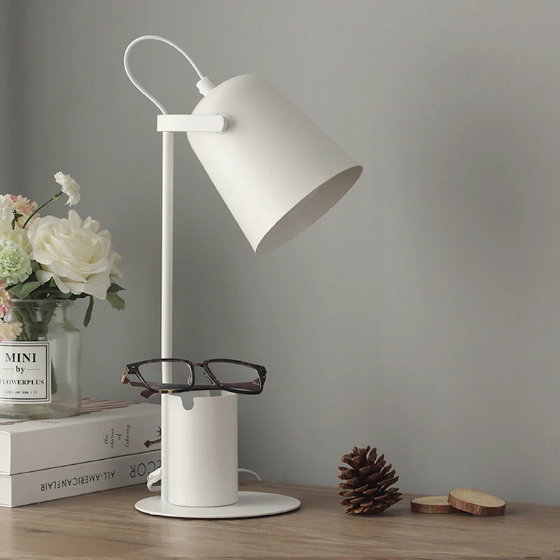 lampe de table led réglable style nordique avec porte-stylo protection yeux