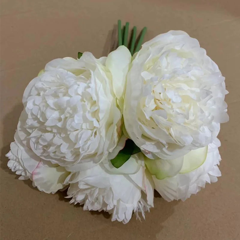 bouquet de 5 têtes de roses et pivoines artificielles pour mariage décoration