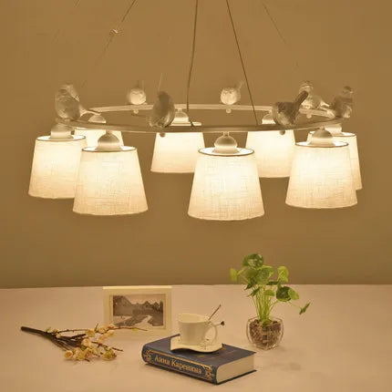 lustre led oiseaux avec abat jour en lin romantique