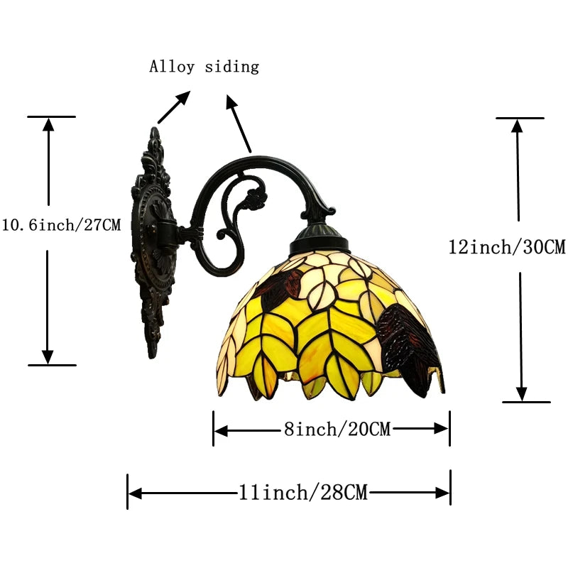 Tiffany Wall Lamp 8 Inch Leaf Glass Mirror Front Lamp Bedroom Bedside, Balcony, Corridor, Hotel, Restaurant Alloy Siding