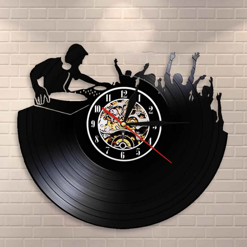 horloge murale 3d vinyle pour ambiance disco et soirée musicale