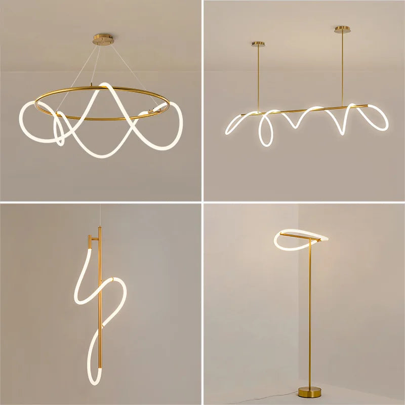 Creative Line Pendant Lamp with 360 degree Lighting for Bedroom Living room Dining room Kitchen lighting