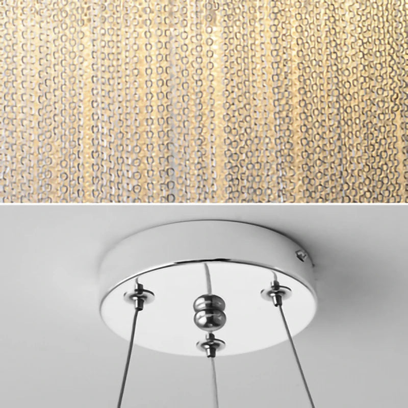 lustre moderne en aluminium avec pampilles rondes et éclairage led