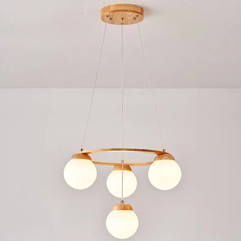 suspension nordique moderne en bois et verre blanc