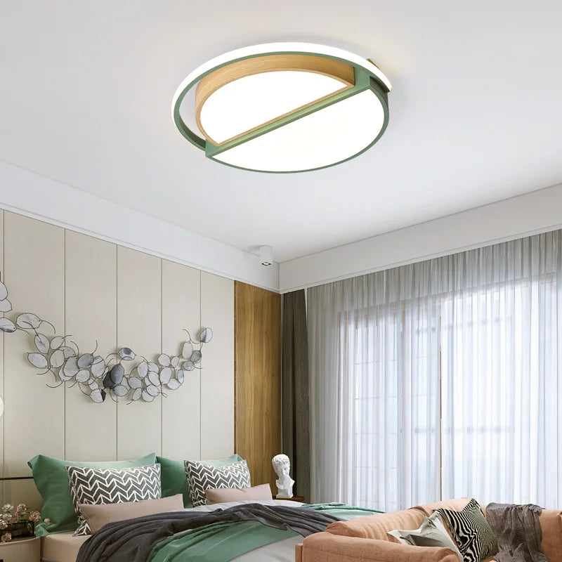 plafonnier rond minimaliste moderne en bois avec lampes led