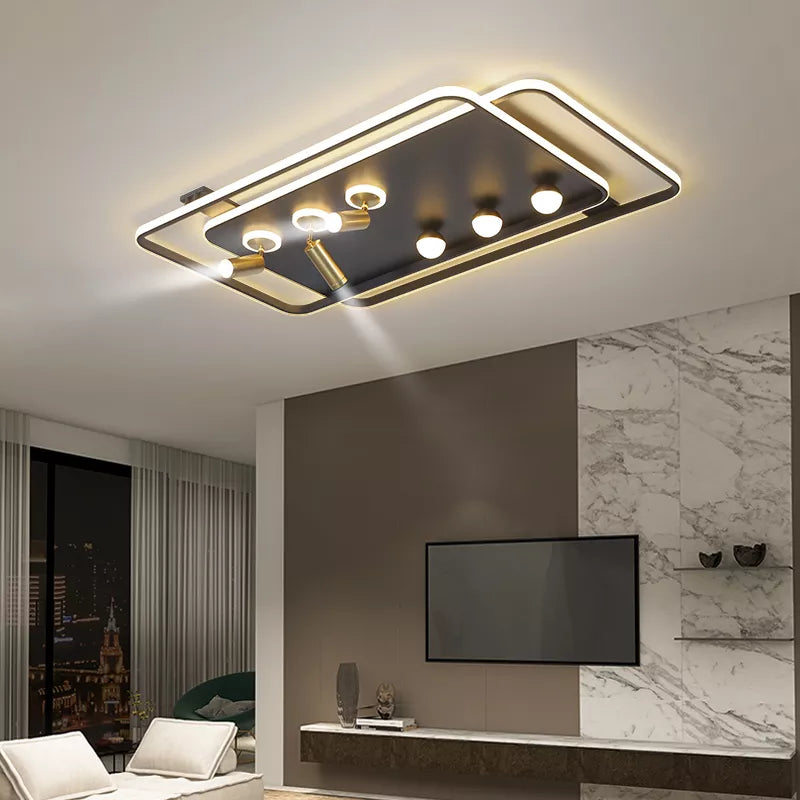 Lustre Led moderne lumières pour salon chambre étude salle éclairage or noir lampes luminaires Dimmable avec lustre de projecteur