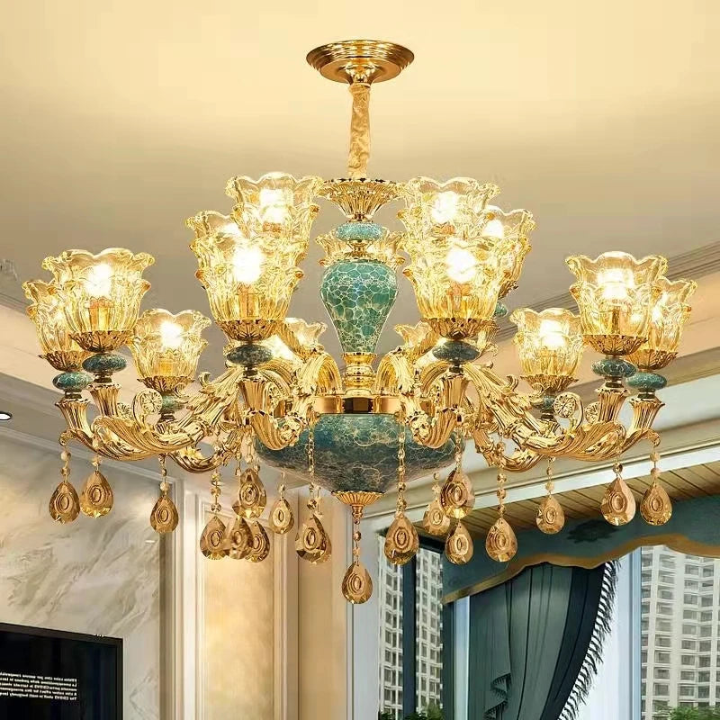 lustre de luxe en cristal et céramique pour un éclairage élégant