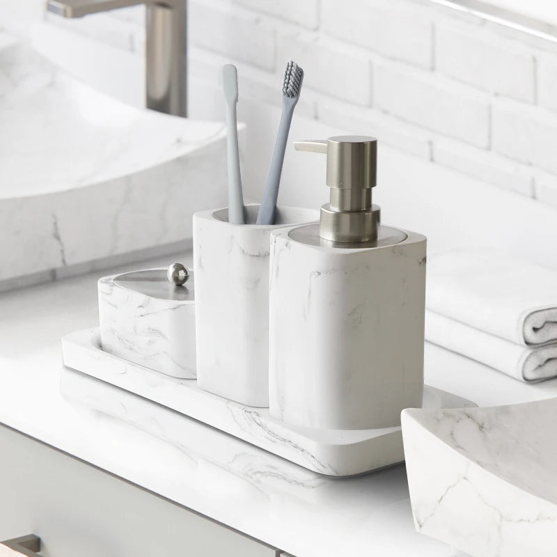 ensemble d'accessoires en marbre blanc pour salle de bain