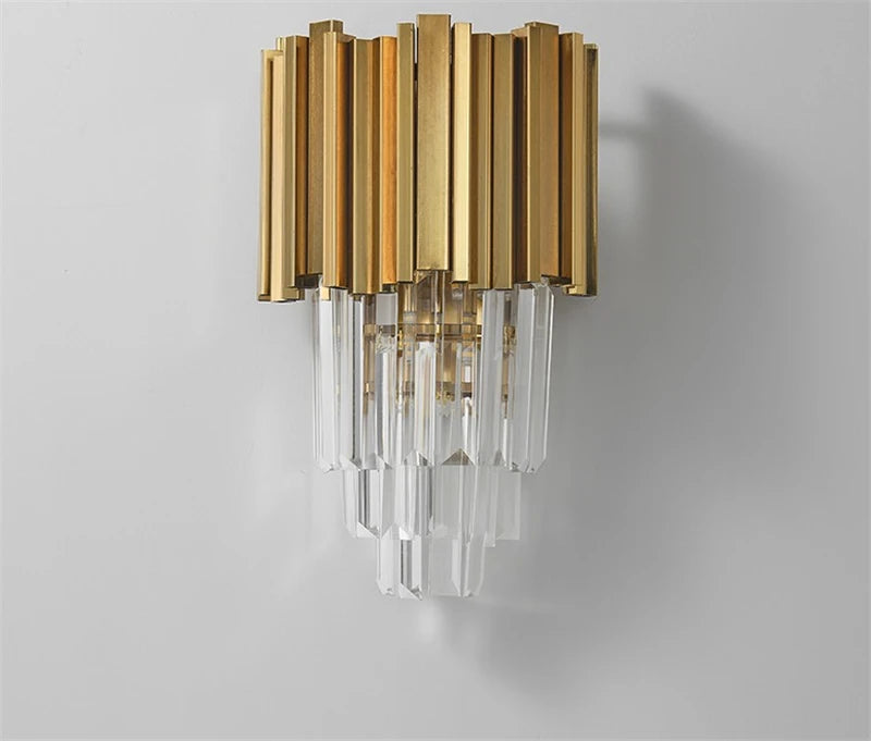 Crystal Wall Light, Gold Black Finish Wall Sconce, Modern K9 Crystal Drops Shade Wall Lamp Bedroom Living Room Lighting