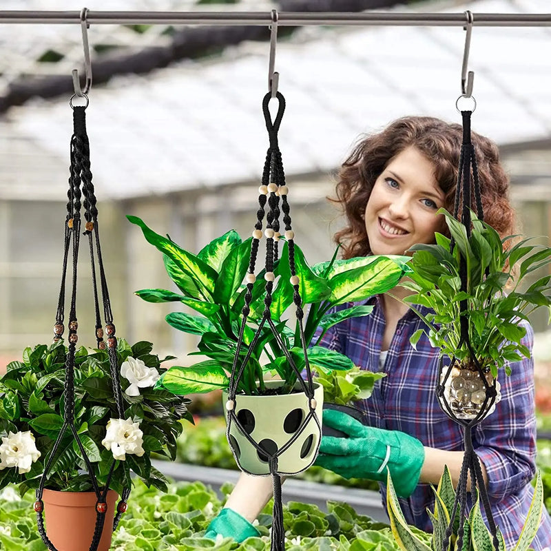 paniers suspendus en macramé pour plantes et décoration