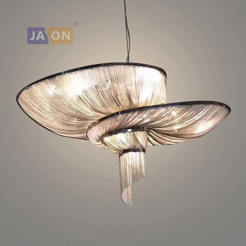 lustre rétro vintage en aluminium avec chaîne dorée et chromée