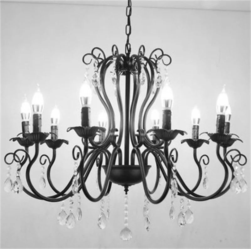 lustre industriel rétro en fer forgé avec cristaux pour décoration intérieure