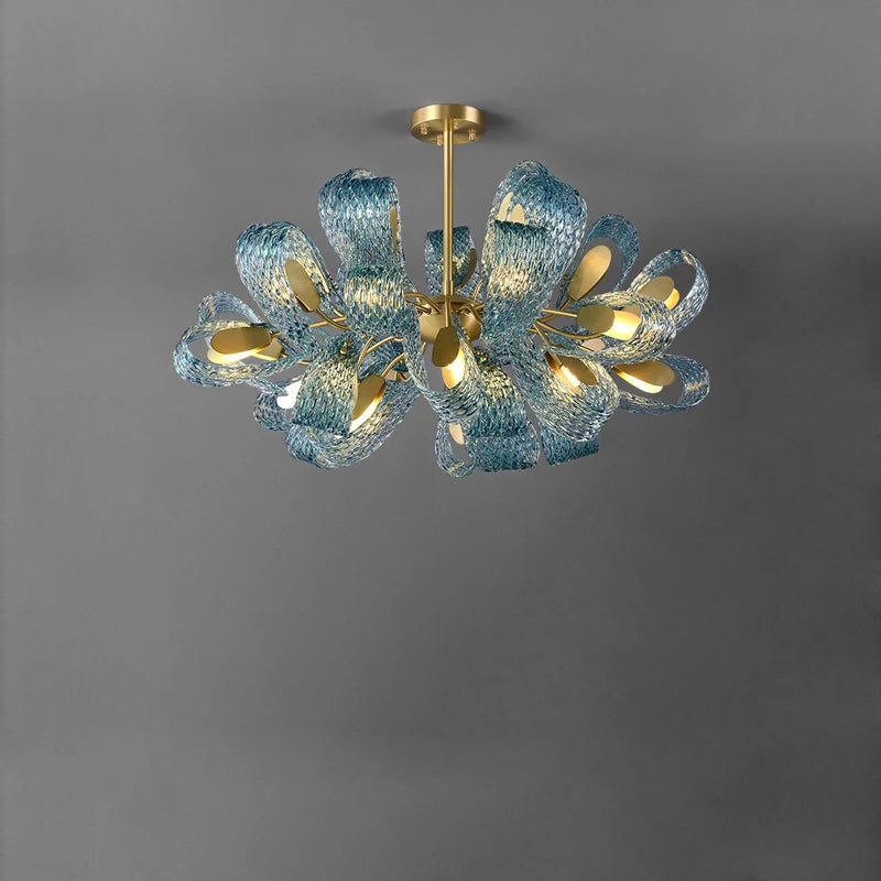 lustre art déco en cuivre et bleu pour intérieur élégant