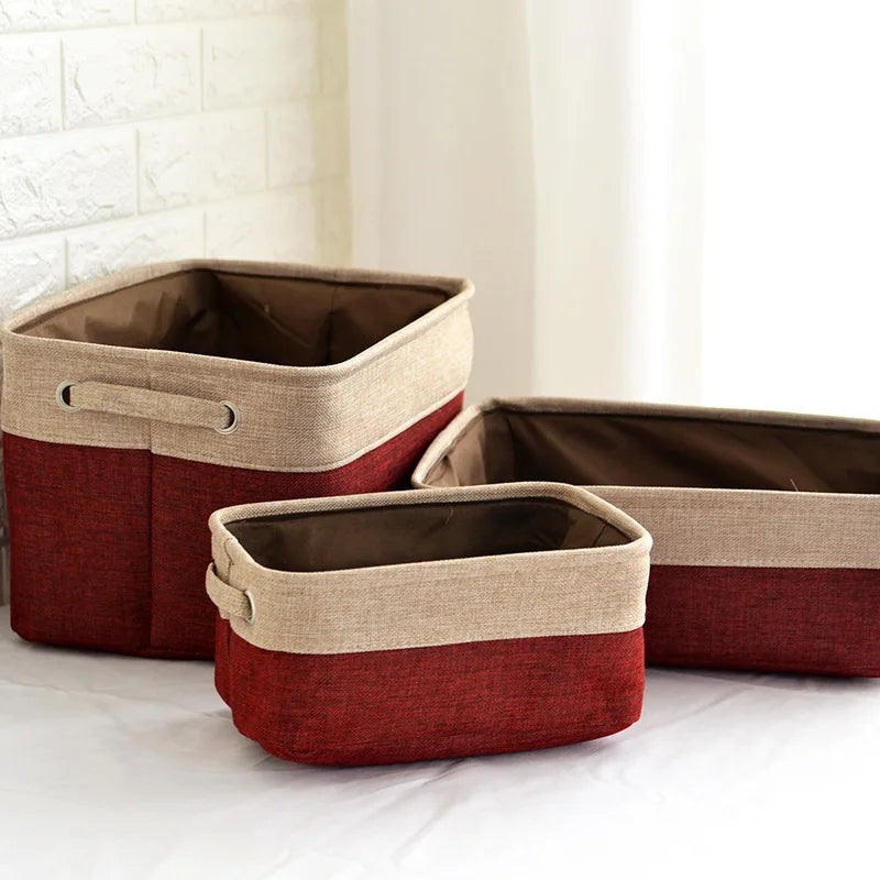 paniers de rangement en coton et lin double couche grand format