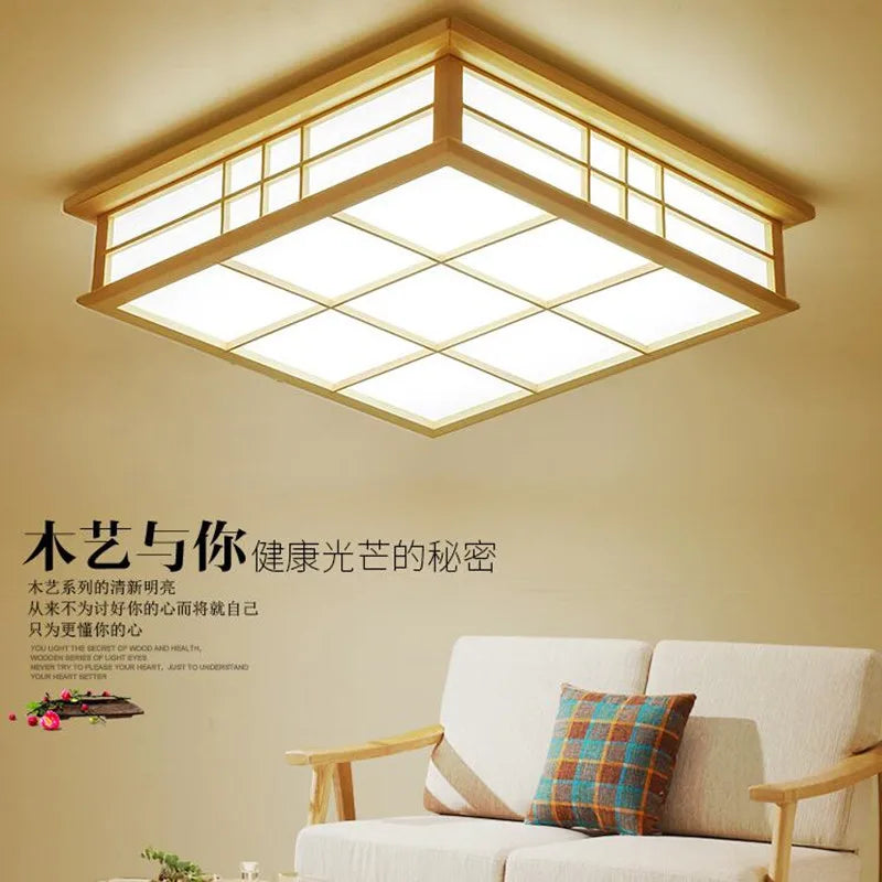 plafonnier japonais en bois à LED pour éclairage élégant