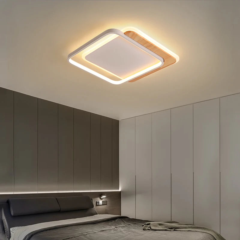 plafonnier nordique led en bois aluminium ultra-mince et créatif