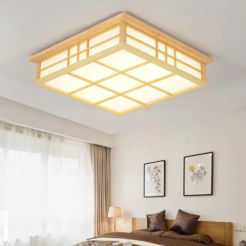 plafonnier japonais en bois à LED pour éclairage élégant