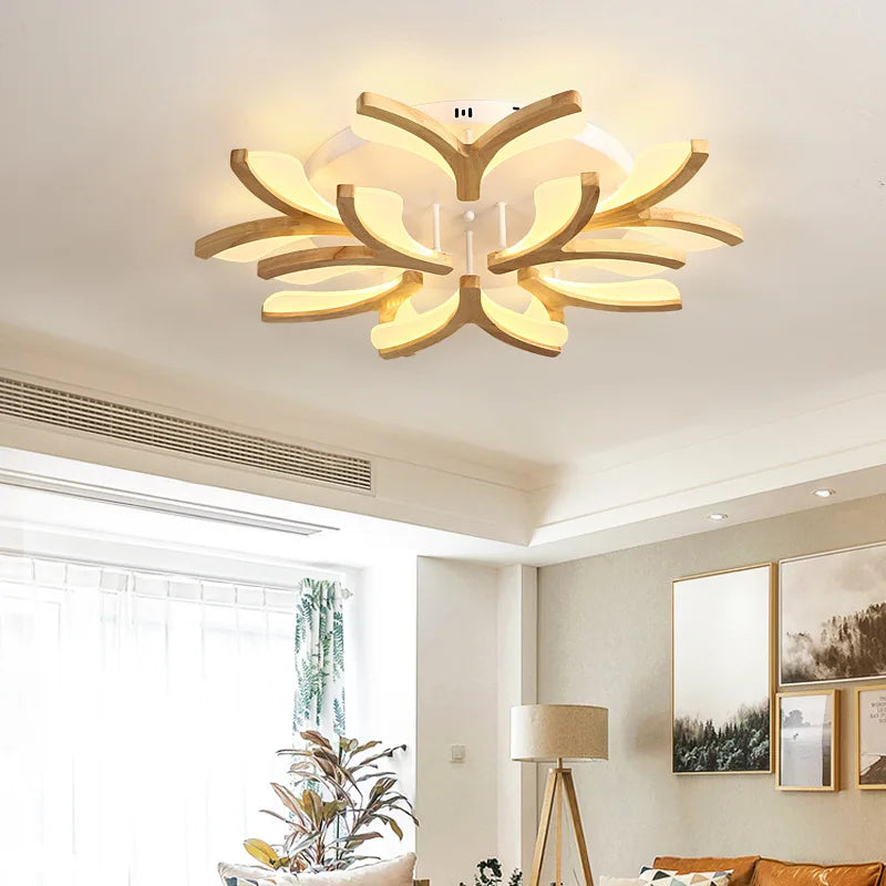 plafonnier led nordique en bois massif simple moderne