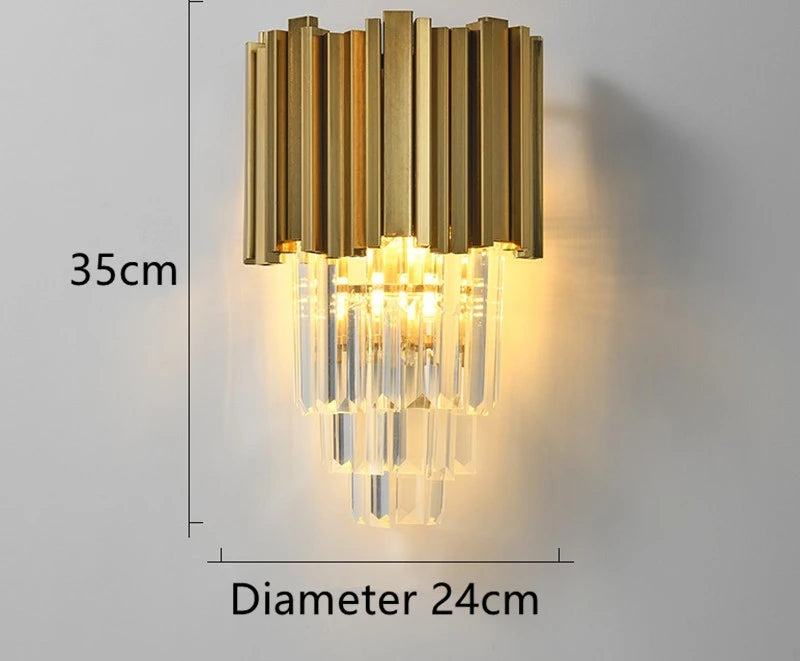 Crystal Wall Light, Gold Black Finish Wall Sconce, Modern K9 Crystal Drops Shade Wall Lamp Bedroom Living Room Lighting