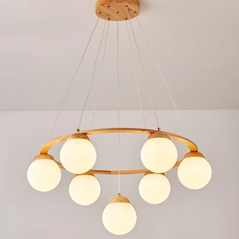 suspension nordique moderne en bois et verre blanc