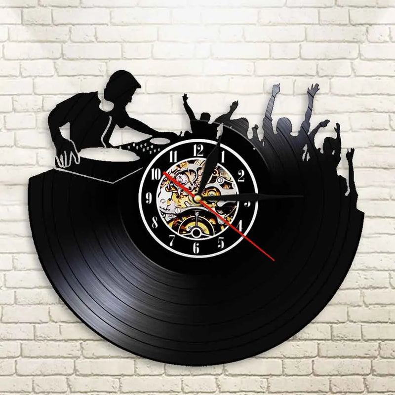 horloge murale 3d vinyle pour ambiance disco et soirée musicale