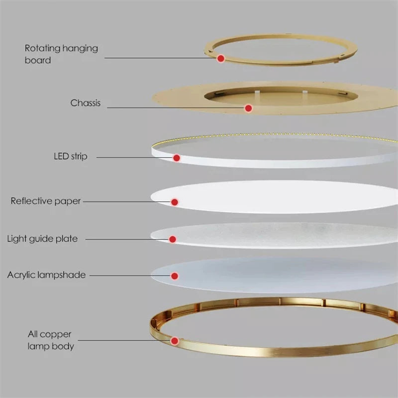 plafonnier led rond minimaliste en cuivre pour allée couloir