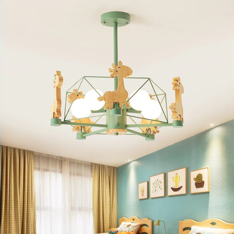 Kids Room Lighting Nordic Children Child Room Ceiling Light E27 Holder Star Diamond LED Suspension Wooden Hanging Lamp