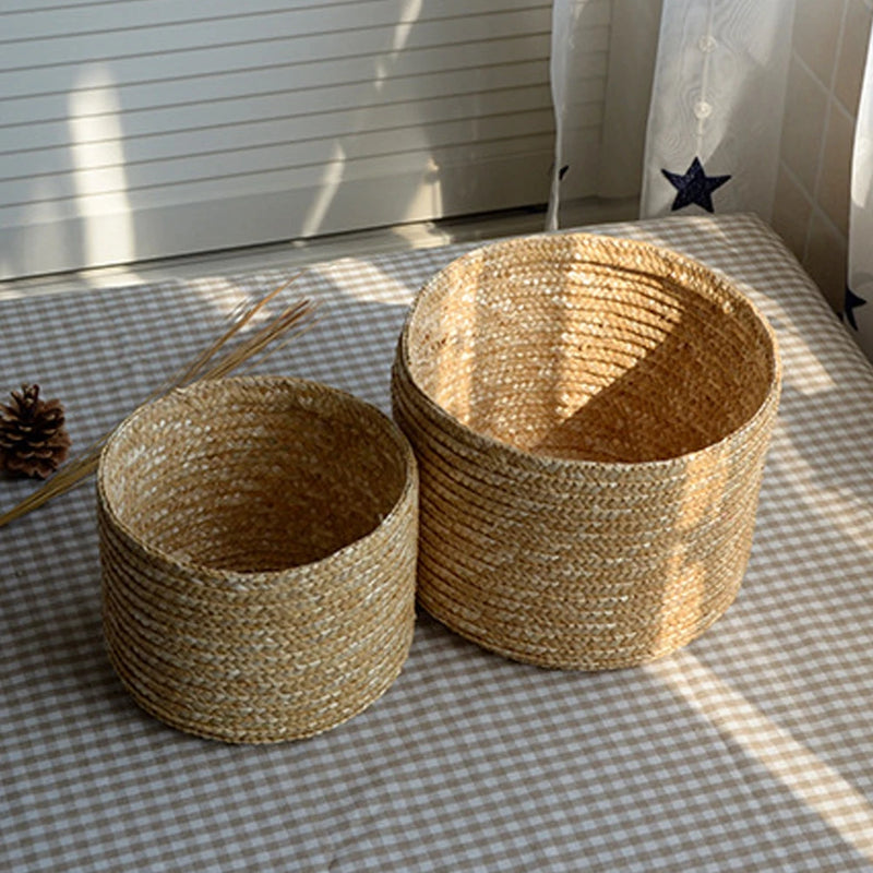 panier de rangement tissé en paille avec couvercle et organisateur