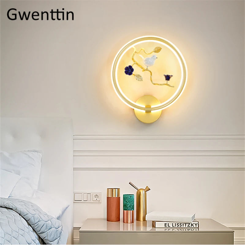 applique murale ronde à led fleur et oiseau décoratif pour intérieur