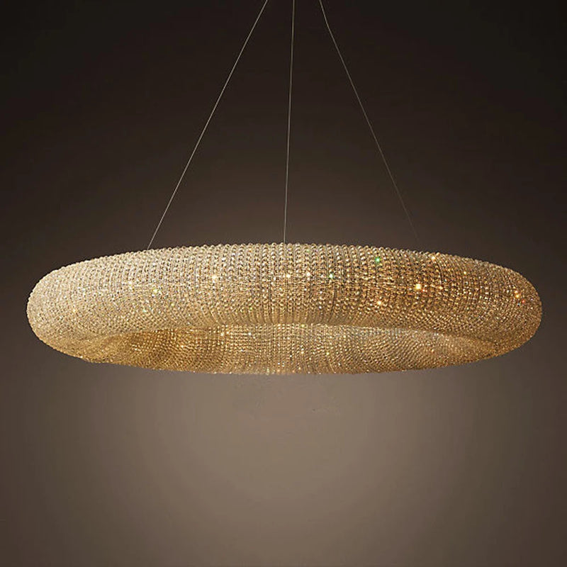 lustre design moderne à led avec anneau en cristal