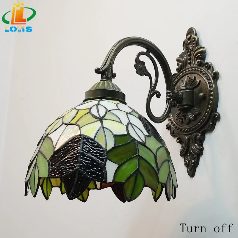 Tiffany Wall Lamp 8 Inch Leaf Glass Mirror Front Lamp Bedroom Bedside, Balcony, Corridor, Hotel, Restaurant Alloy Siding