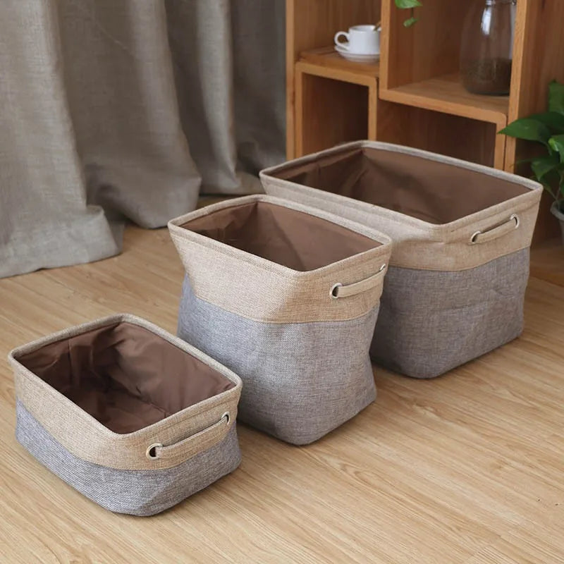 paniers de rangement en coton et lin double couche grand format