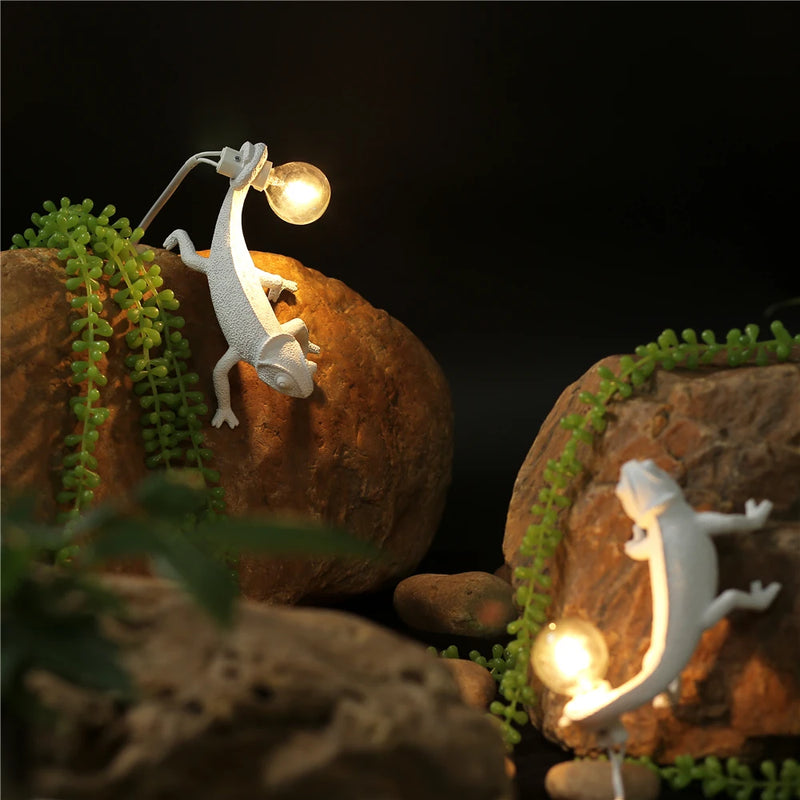 lampe de table led mignon lézard nordique en résine