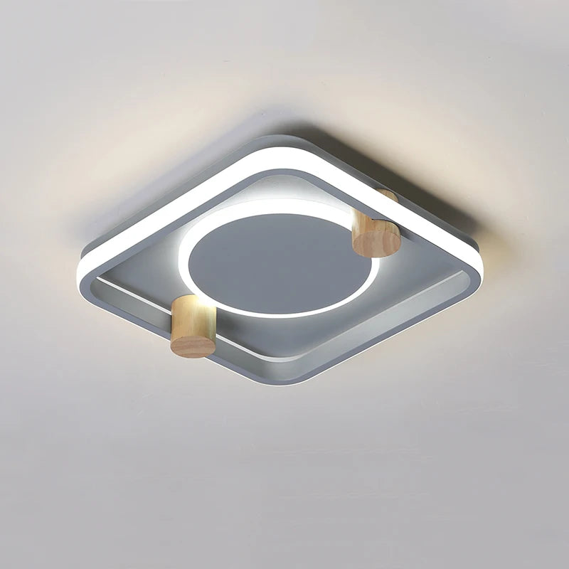 lustre led moderne en fer et bois pour intérieur minimaliste