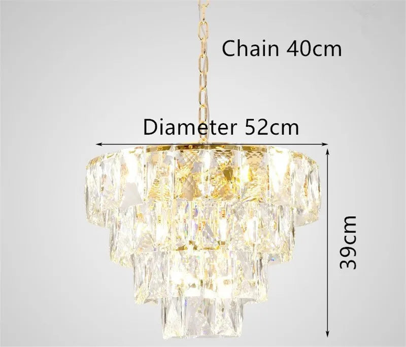 lustre rond en acier doré avec cristal et éclairage led intérieur