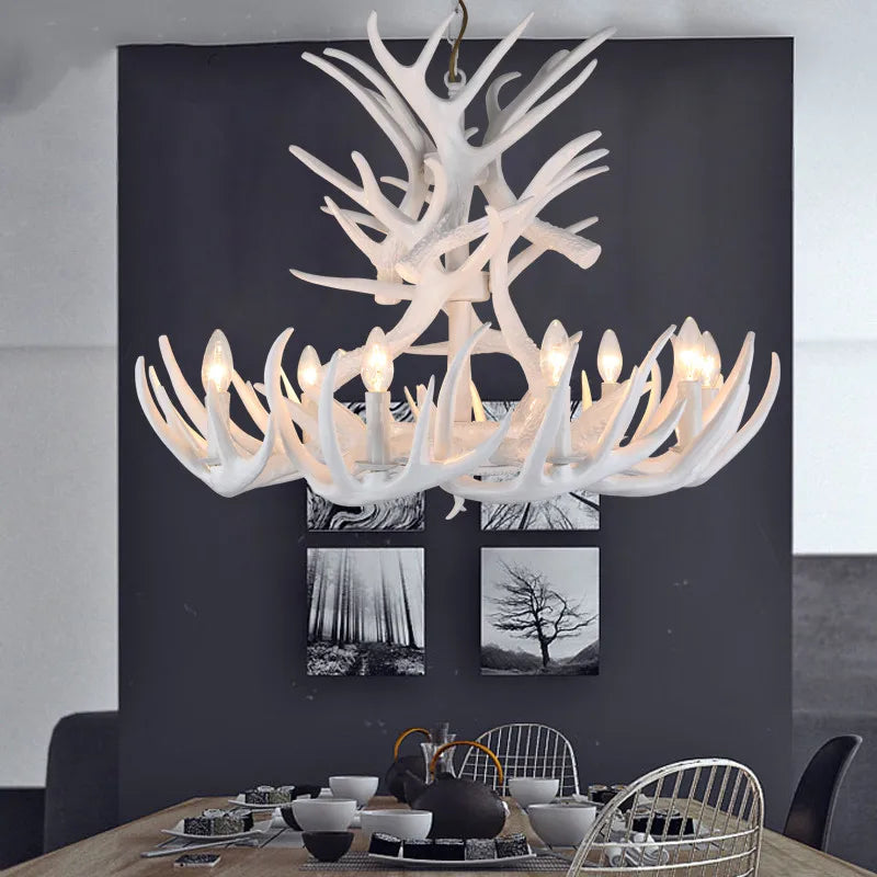 lustre rustique en bois de cerf pour décoration industrielle