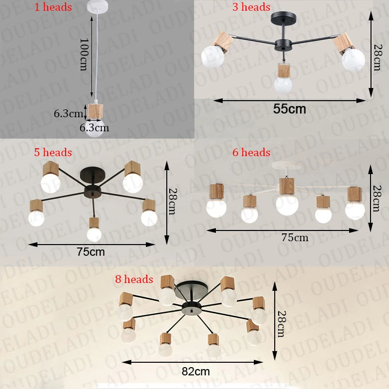 suspension loft moderne en bois réglable led vintage