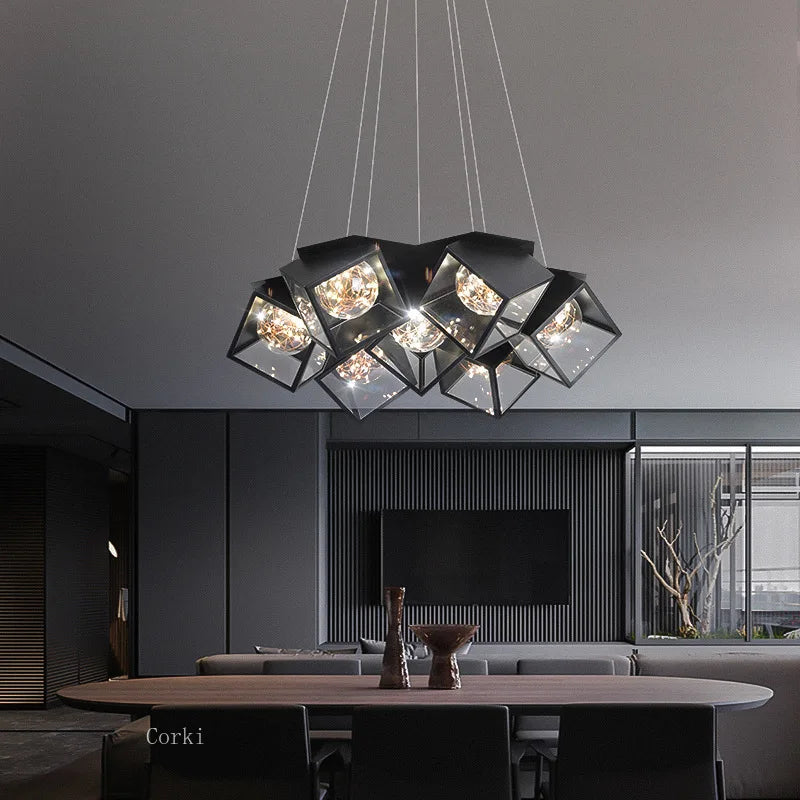 lustre led dimmable géométrique pour intérieur moderne