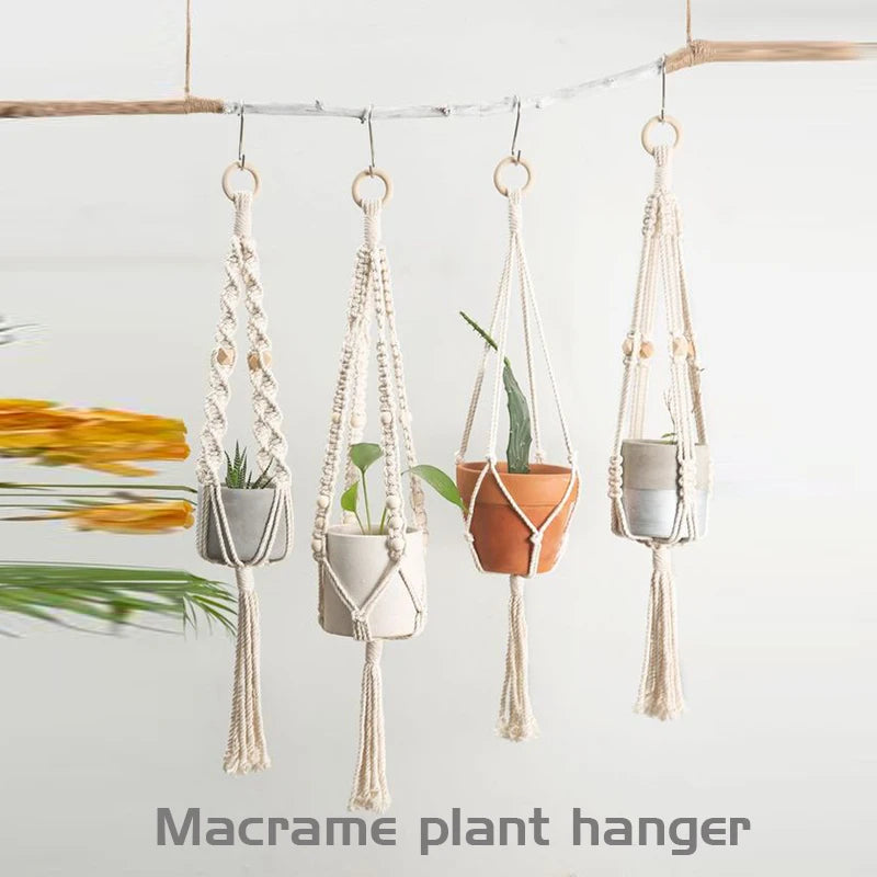 panier suspendu en macramé pour plantes artisanales décoration intérieure