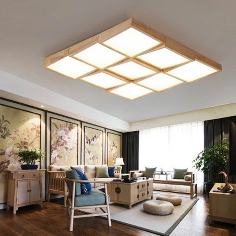 plafonnier à led en bois avec télécommande pour éclairage intérieur