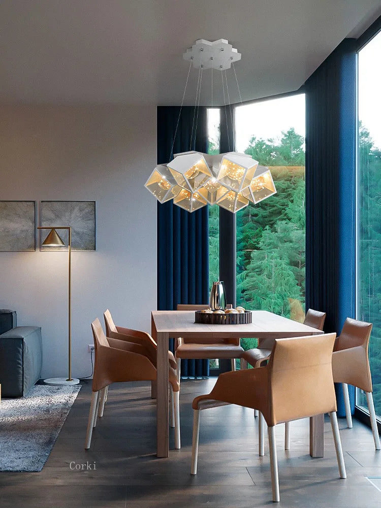 lustre led dimmable géométrique pour intérieur moderne